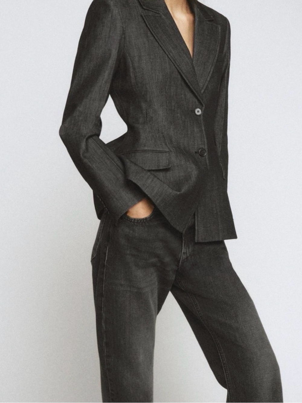 Zara Dark Charcoal Single-Breasted Tailored Blazer